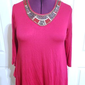 Lavanya Womens Red 3/4 Sleeve Tunic Top